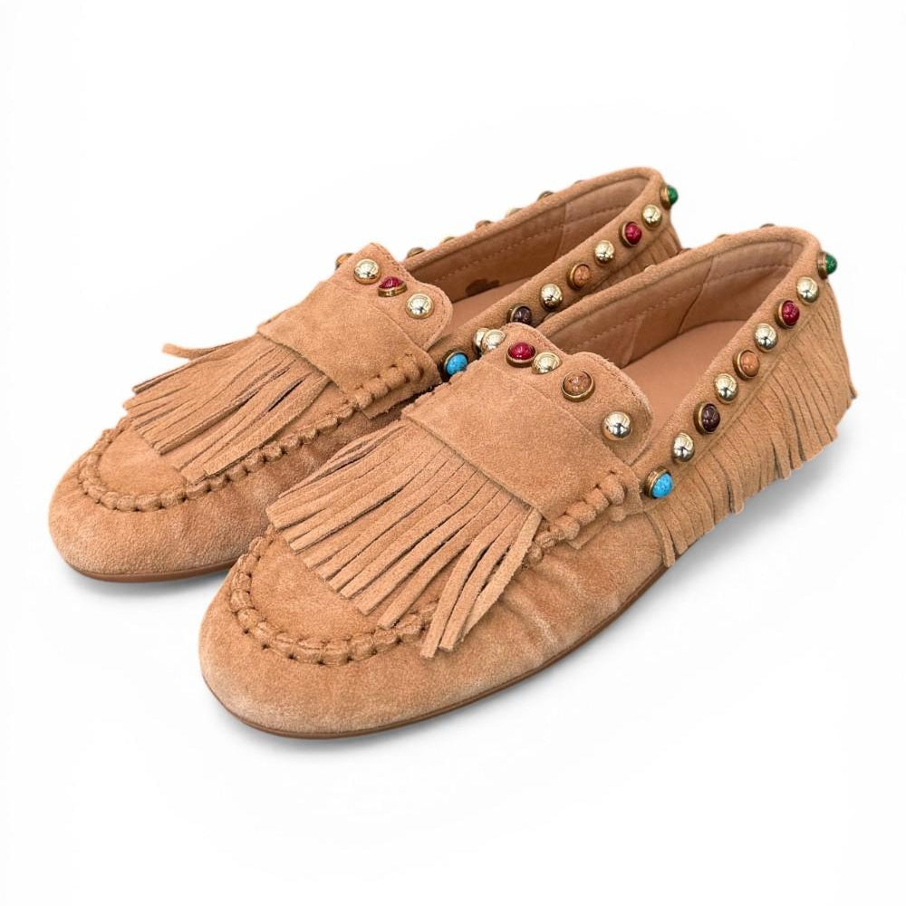 Mocassino frange suede nocciola Inuovo<BR/> 