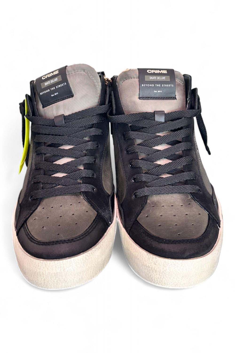 Sneaker mid uomo pelle nero verde Crime London Deluxe Mid Downtown 