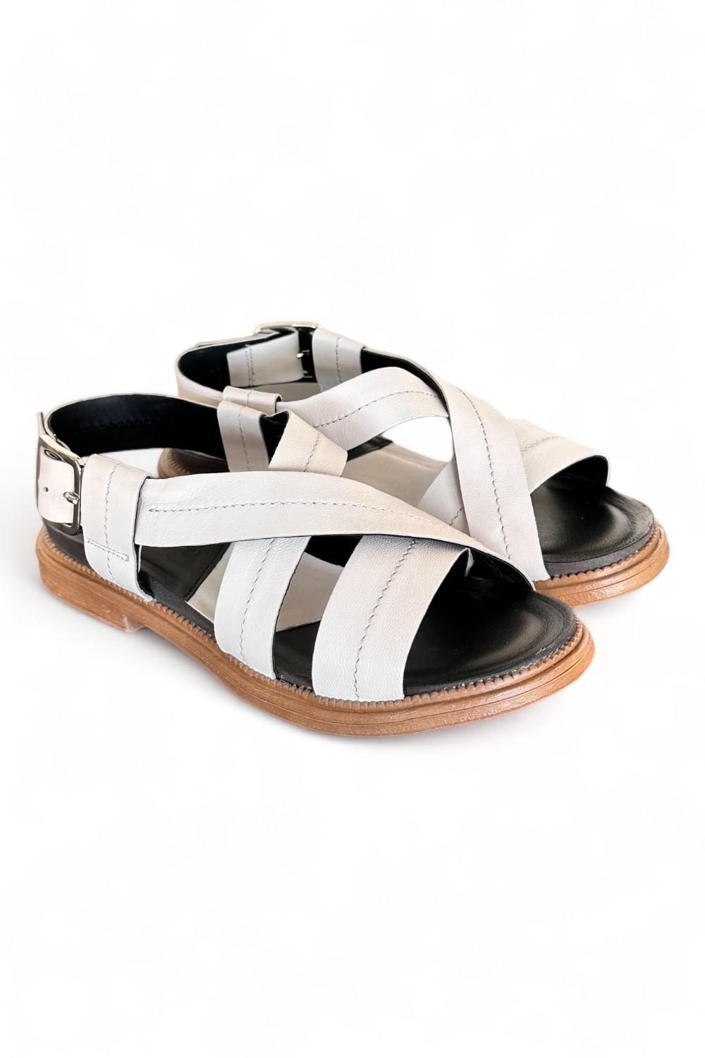 Sandalo fasce pelle latte Fabbrica Dei Colli<BR/> 