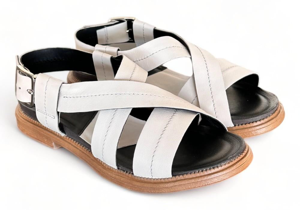 Sandalo fasce pelle latte Fabbrica Dei Colli<BR/> 