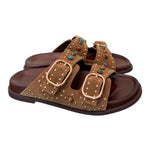 Ciabatta perline suede sigaro Inuovo<BR/> 