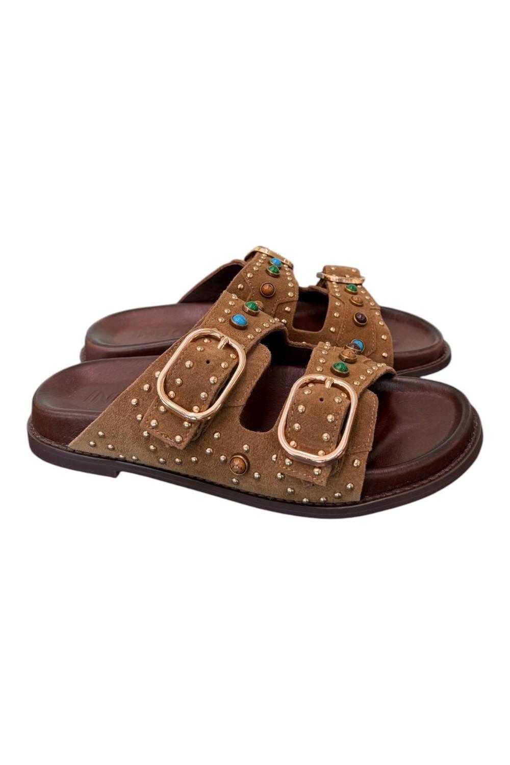 Ciabatta perline suede sigaro Inuovo<BR/> 