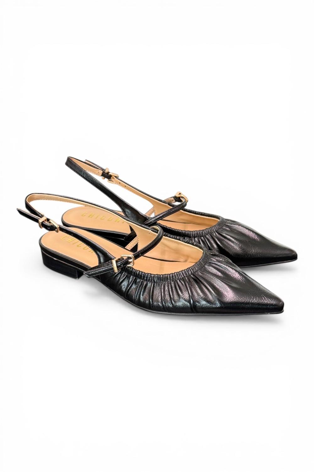 Slingback flat arricciata  nera Chiconic 
