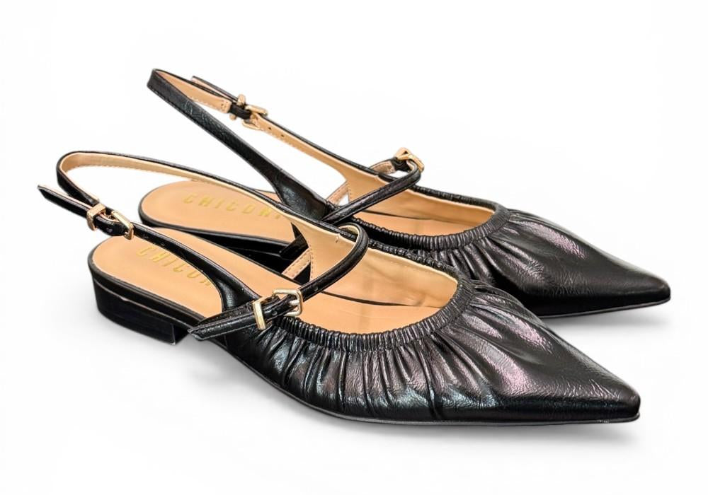 Slingback flat arricciata  nera Chiconic 