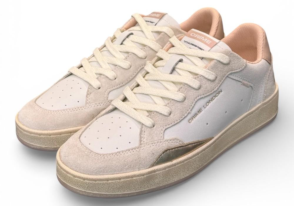 Sneaker bianca beige rosa basket Crime London 