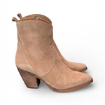 Stivaletto texano corto con tacco suede beige Ranye<BR/> 