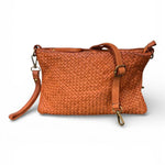 Borsina tracolla intreccio vintage cuoio scuro<BR/> 