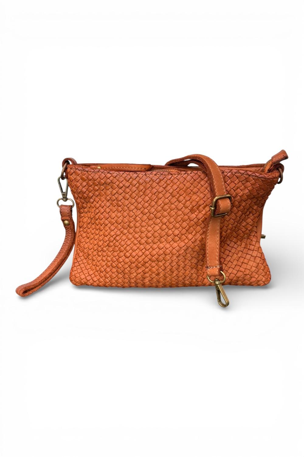 Borsina tracolla intreccio vintage cuoio scuro<BR/> 