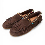 Mocassino frange suede mogano Inuovo<BR/> 