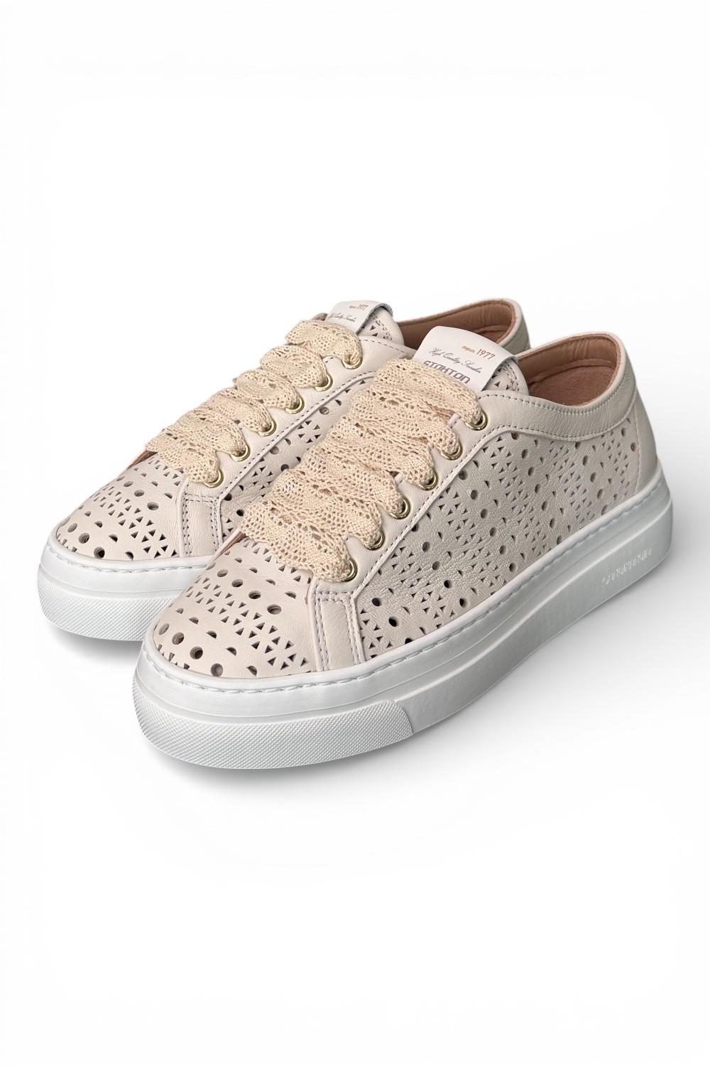 Sneaker donna pelle forata bianca Stokton<BR/> 