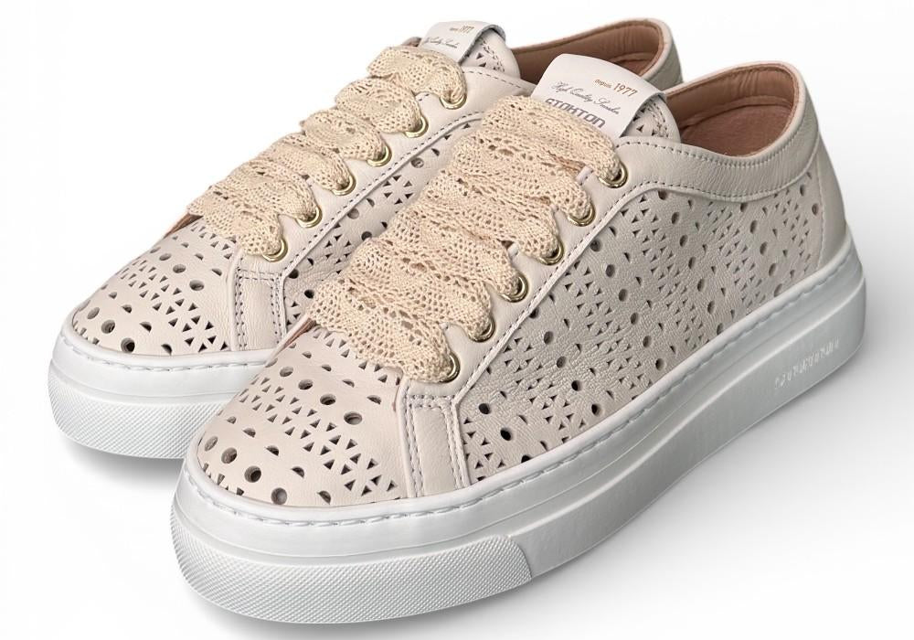 Sneaker donna pelle forata bianca Stokton<BR/> 