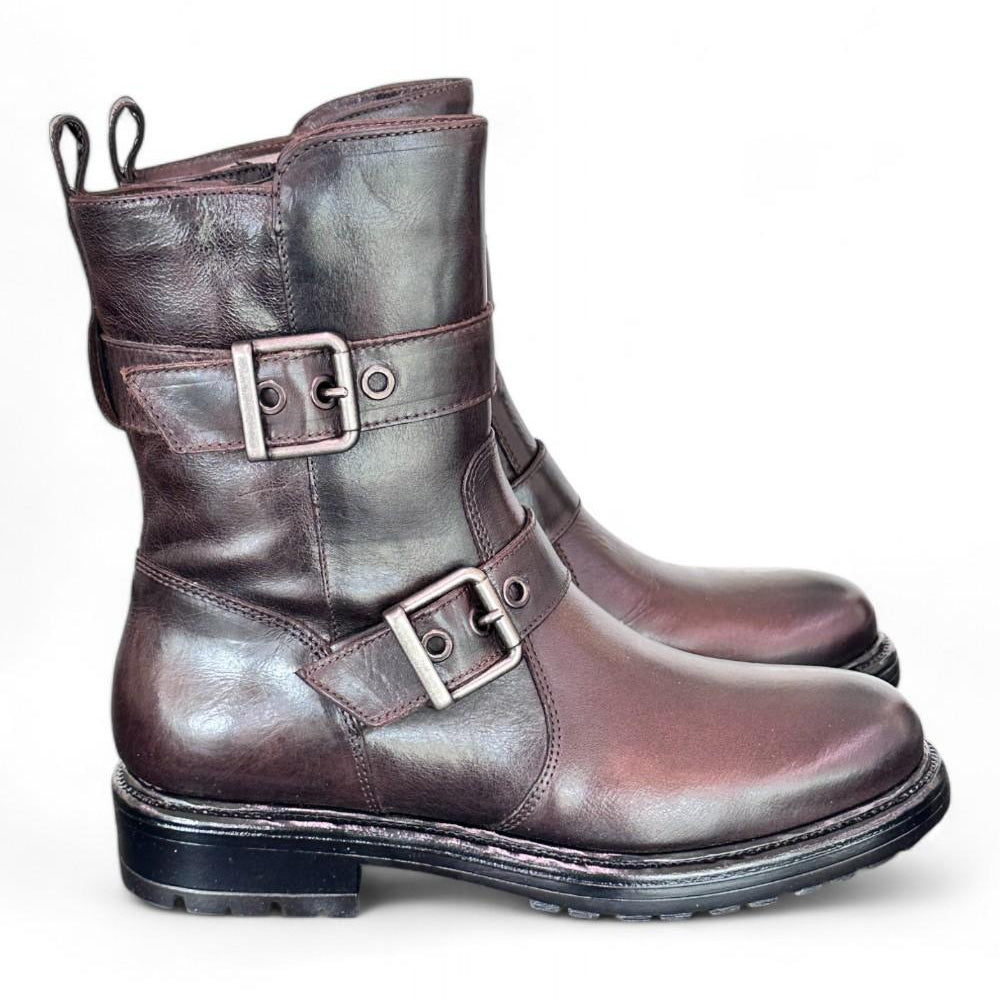 Stivaletto biker fibbie pelle testa di moro  Dei Colli<BR/> 