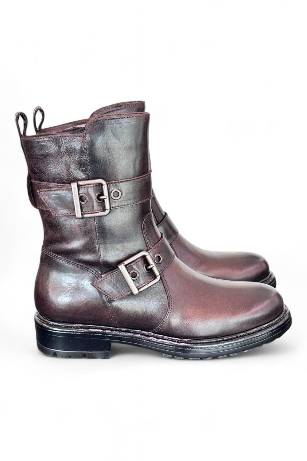 Stivaletto biker fibbie pelle testa di moro  Dei Colli<BR/> 