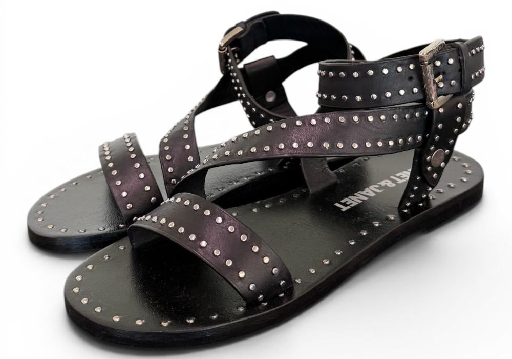 Sandalo microborchie pelle nera Janet<BR/> <BR/> 