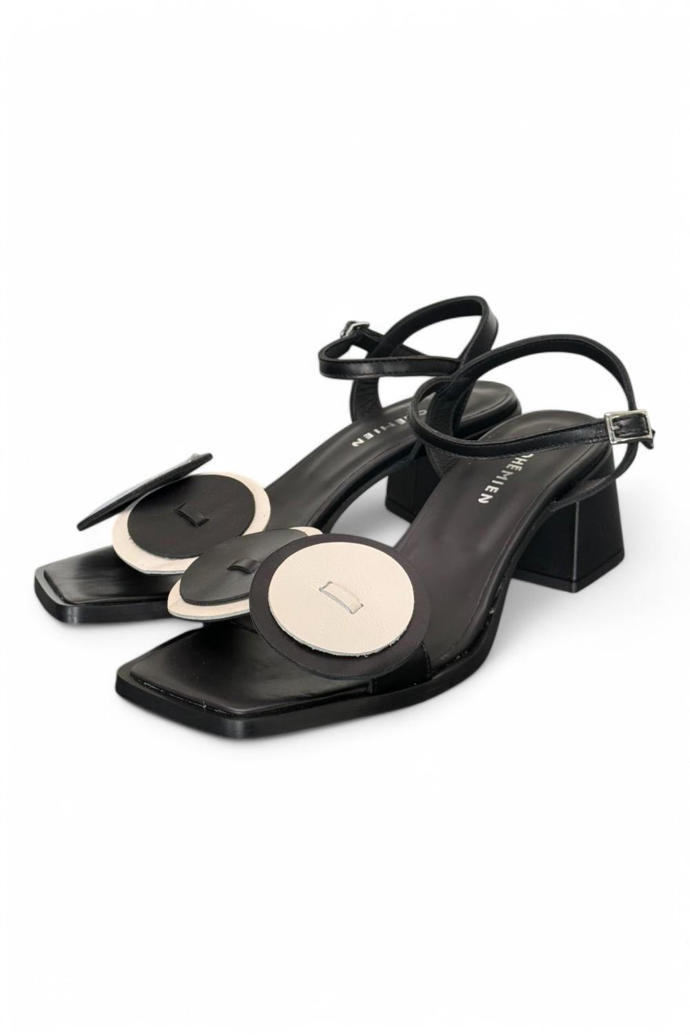 Sandalo cerchi nero tacco 50 Bohemien<BR/> 