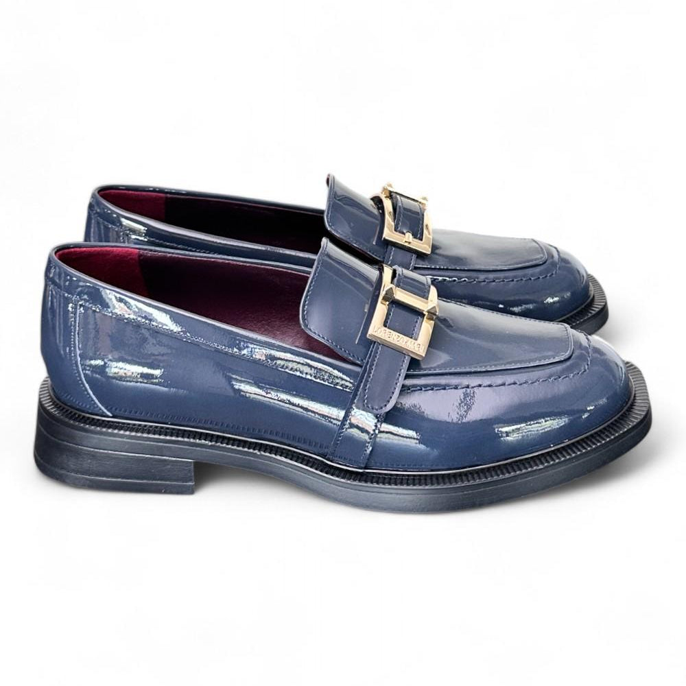 Mocassino vernice blu fibbia Lorenzo Mari<BR/> 