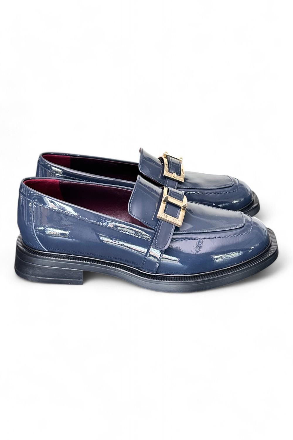 Mocassino vernice blu fibbia Lorenzo Mari<BR/> 