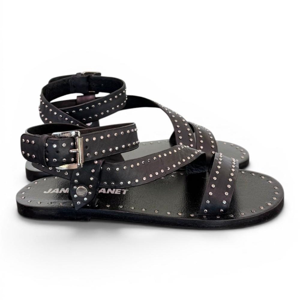 Sandalo microborchie pelle nera Janet<BR/> <BR/> 
