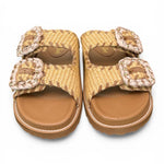 Ciabatta fasce rafia intrecciata beige cuoio Coral Blu 