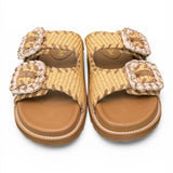 Ciabatta fasce rafia intrecciata beige cuoio Coral Blu 
