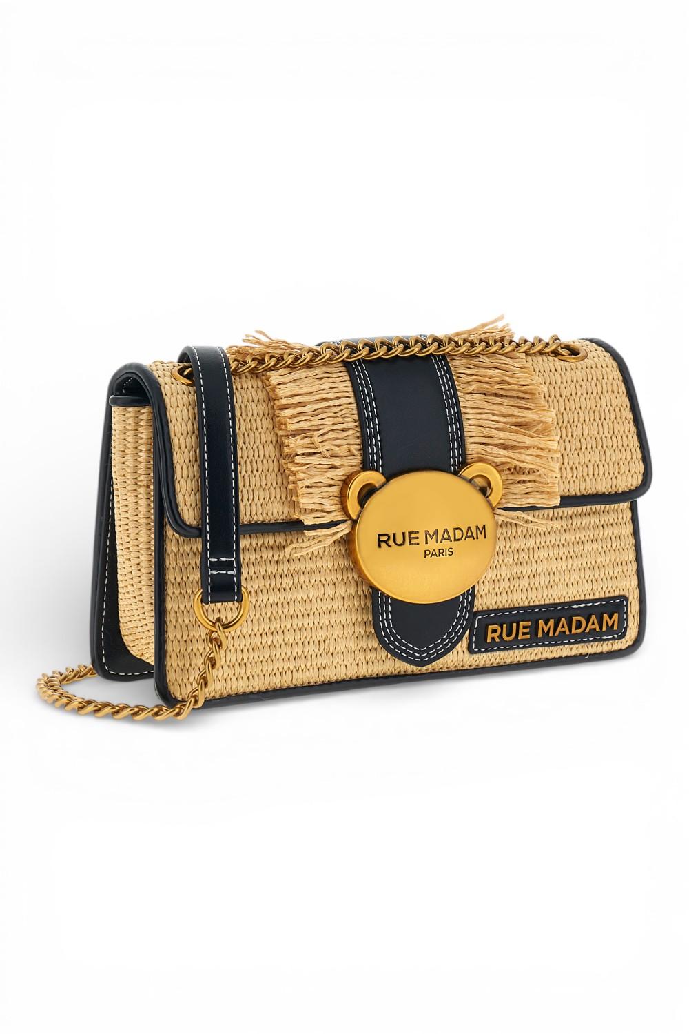 Baguette Teddy IT Straw beige black rafia Rue Madam 
