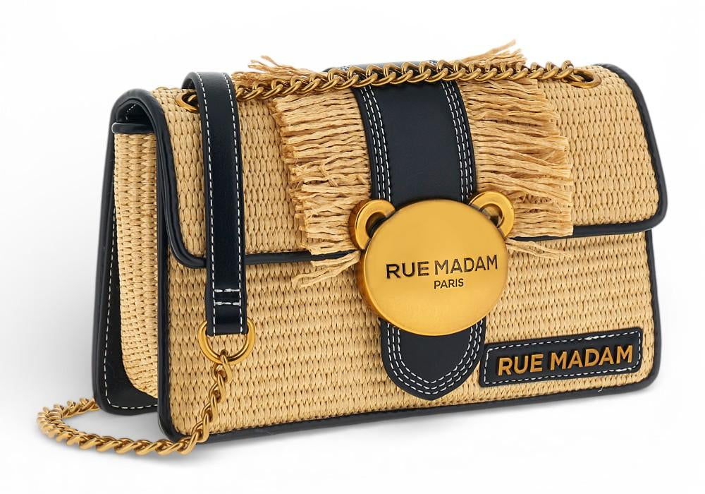 Baguette Teddy IT Straw beige black rafia Rue Madam 