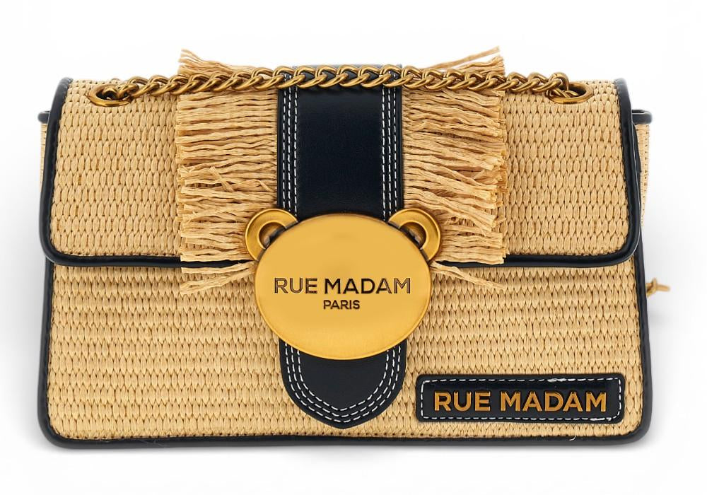 Baguette Teddy IT Straw beige black rafia Rue Madam 