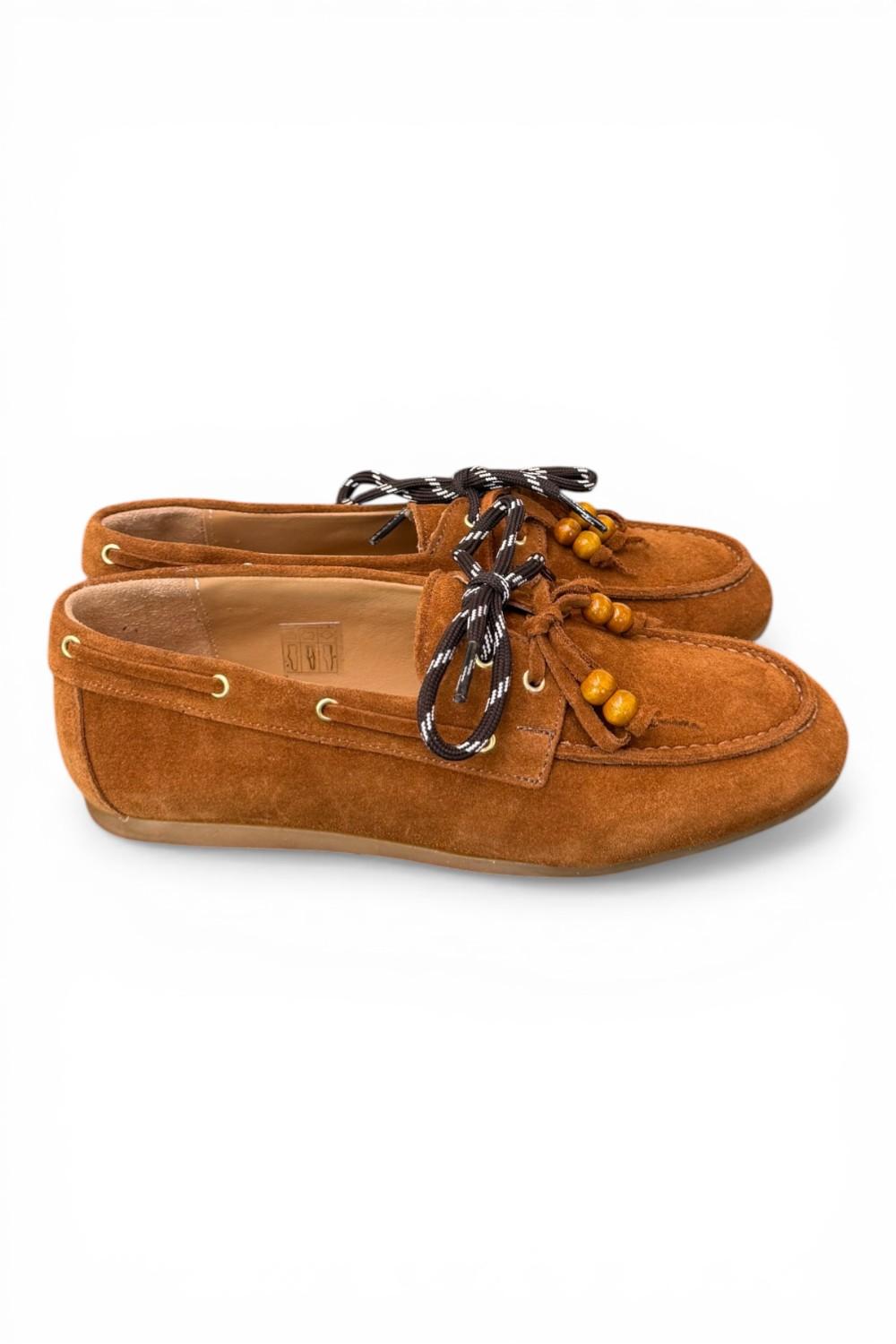 Scarpa barca suede cuoio Antica Bottega<BR/> 