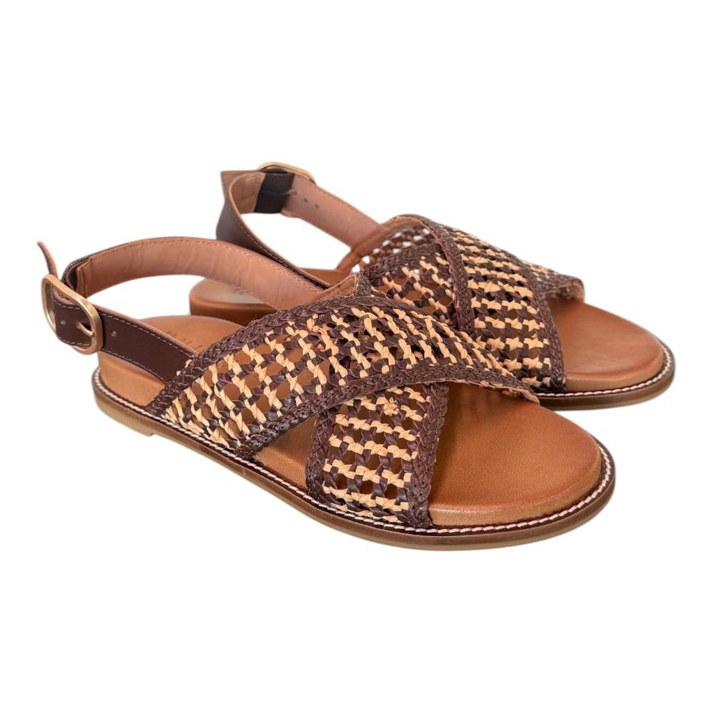 Sandalo incrocio pelle marrone intrecciata Inuovo<BR/> 