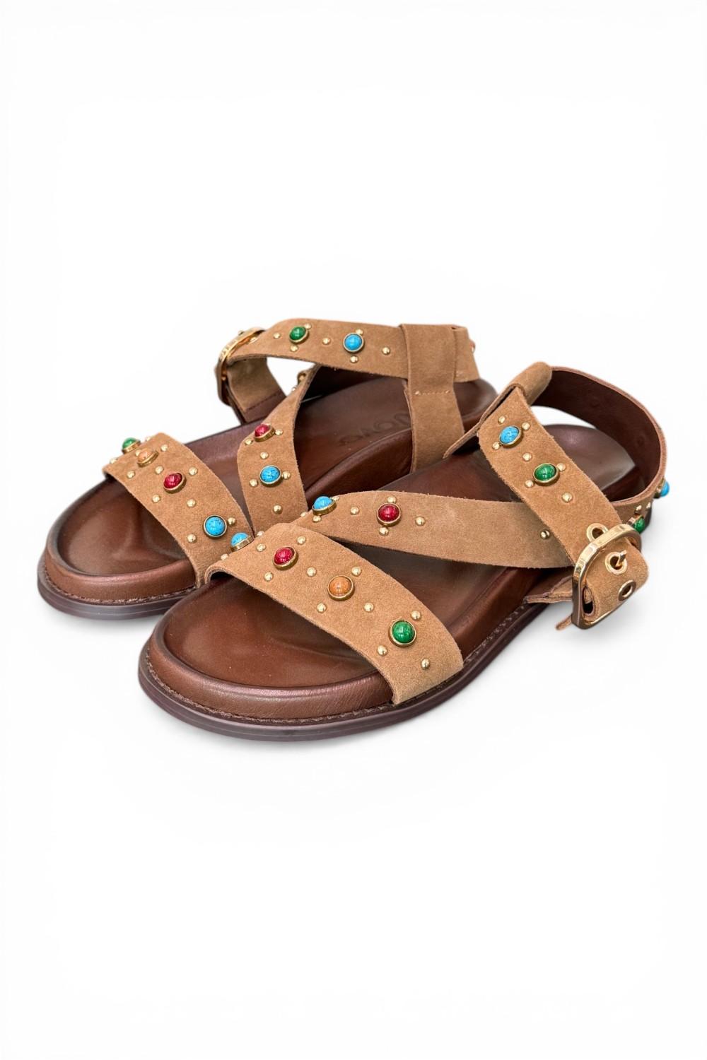 Sandalo perline suede sigaro Inuovo<BR/> 