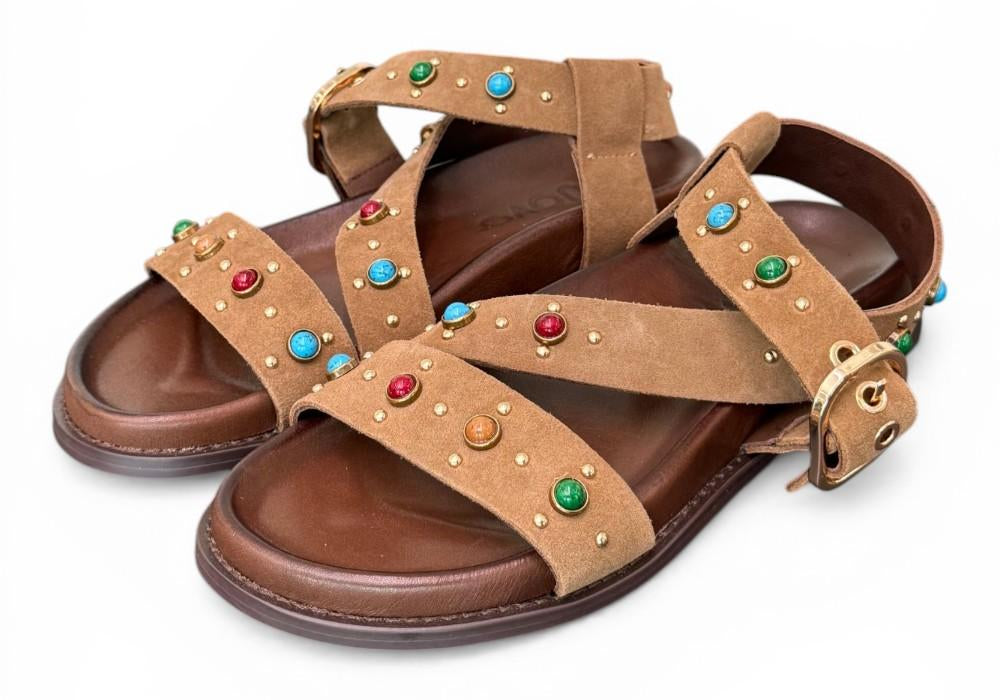 Sandalo perline suede sigaro Inuovo<BR/> 
