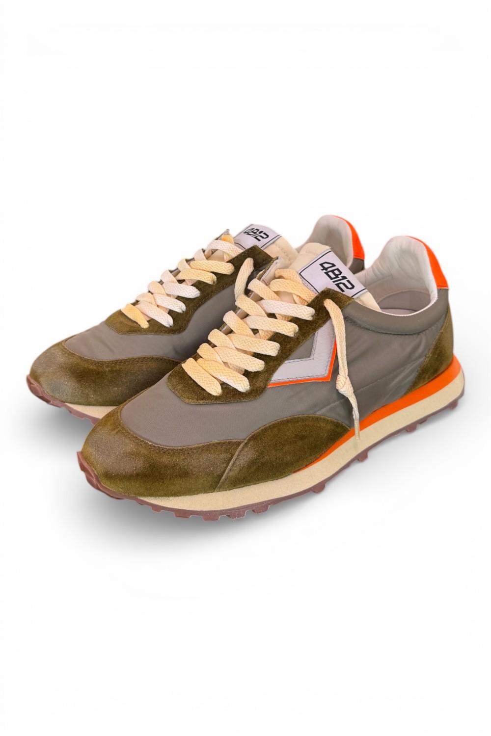 Sneaker uomo 4B12 Vintage Run verde grigio arancio 