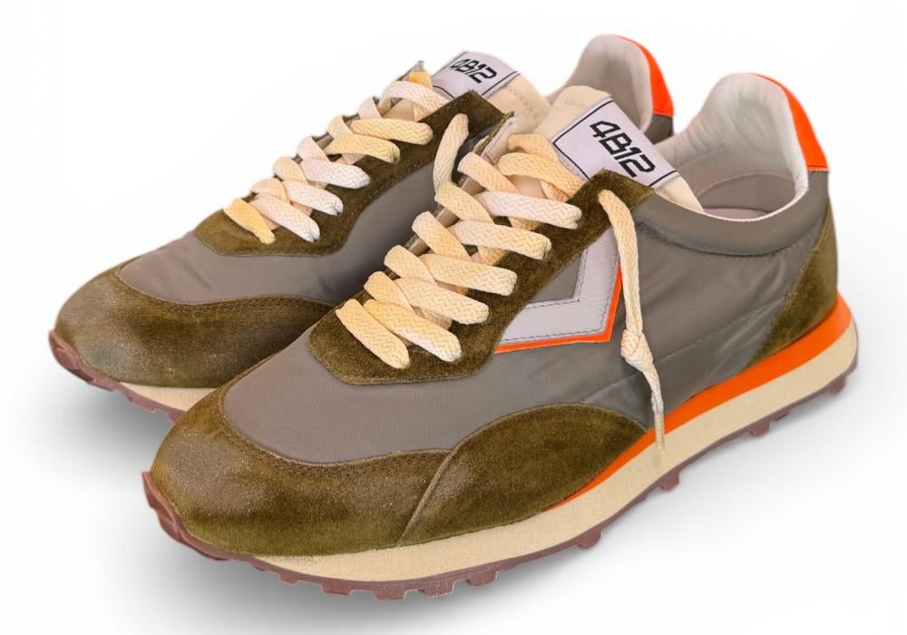 Sneaker uomo 4B12 Vintage Run verde grigio arancio 