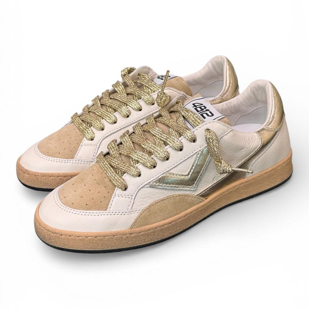 Sneaker donna 4B12 Play New D2003 bianca beige oro 