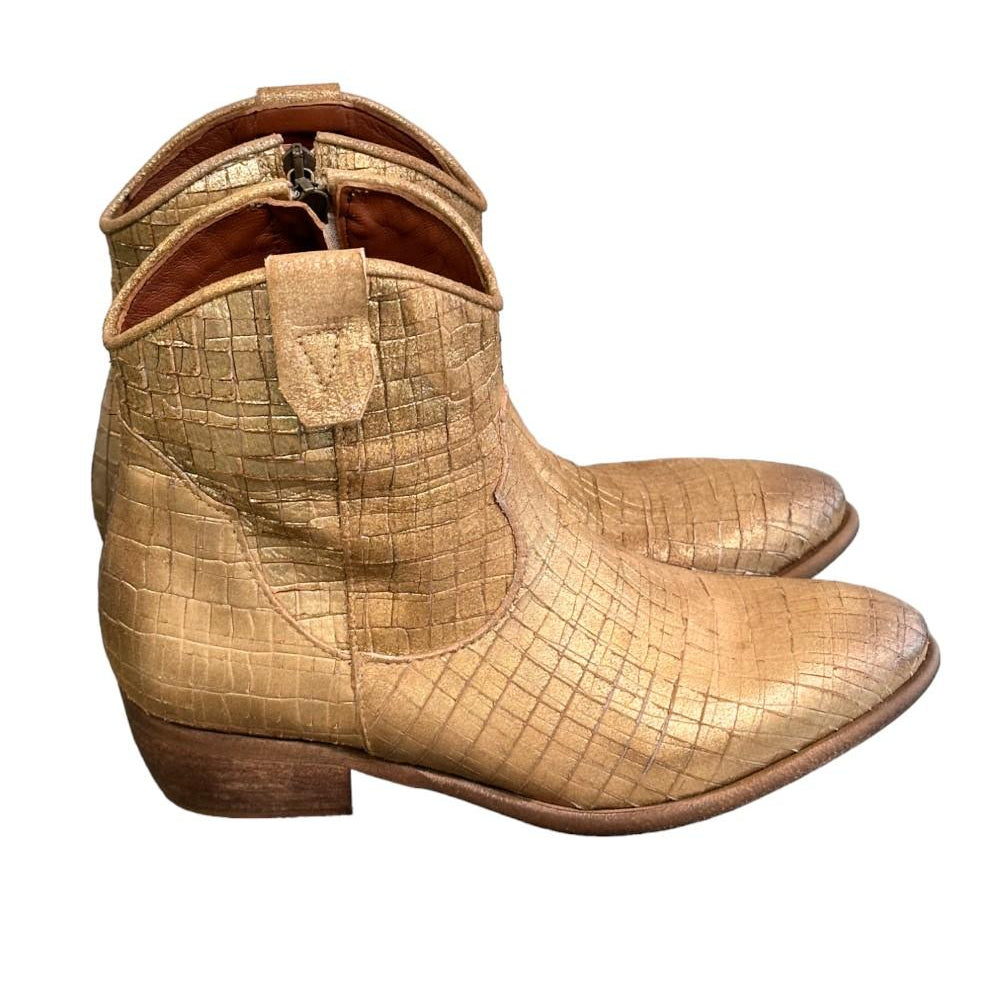 Stivaletto texano intagliato oro Zoe 