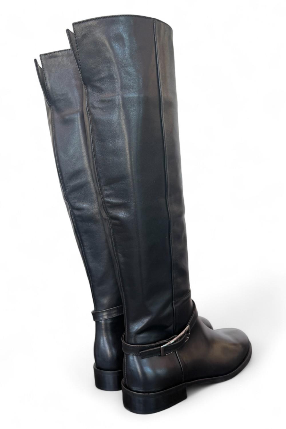 Stivale lungo pelle nera con fibbia Elisa Lanci<BR/> 