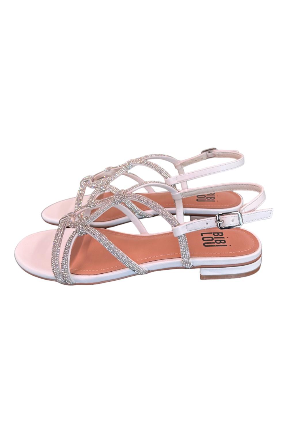 Sandalo incroci strass bianco argento Bibi Lou<BR/> 