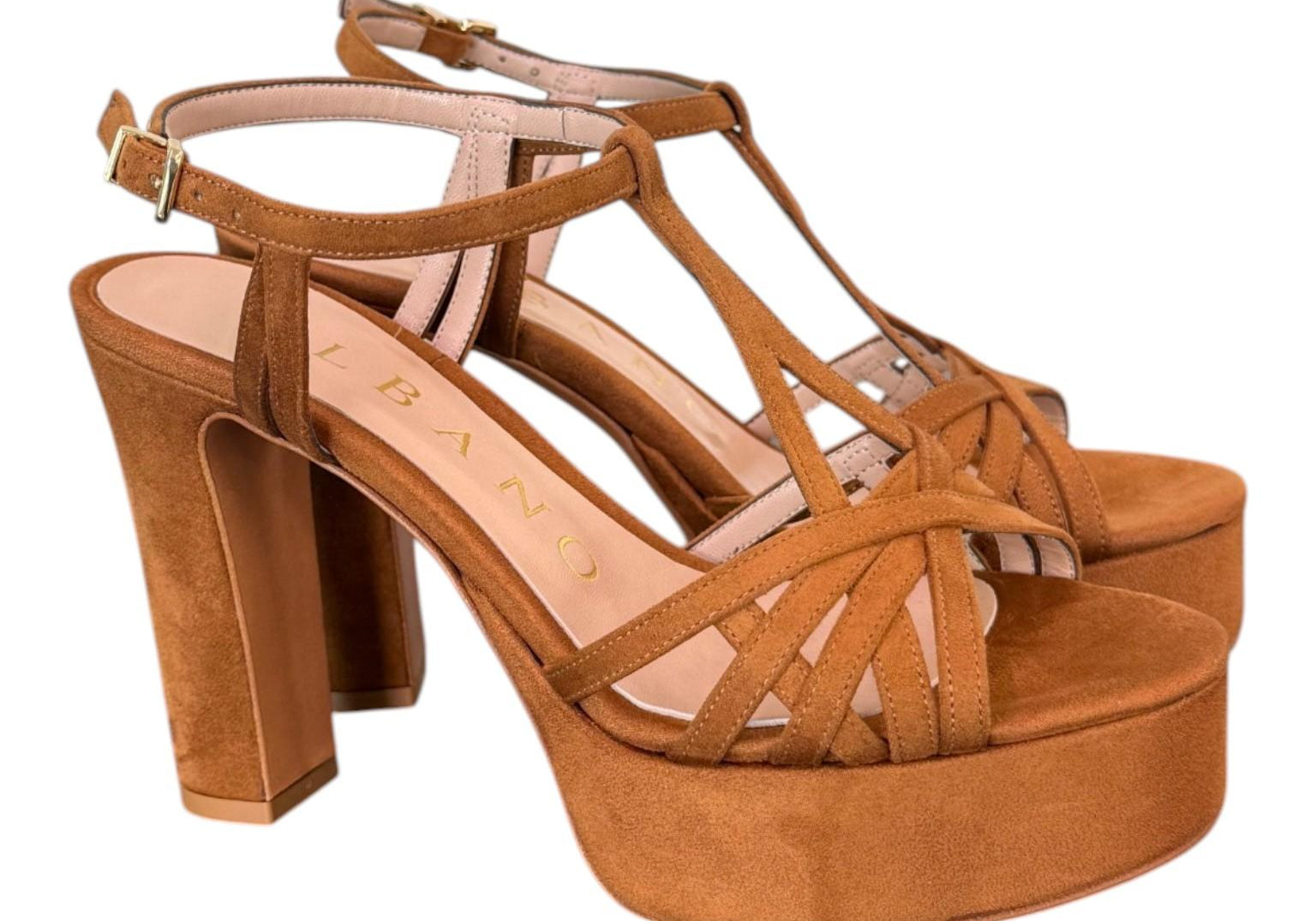 Sandalo velour cuoio plateau Albano<BR/> 