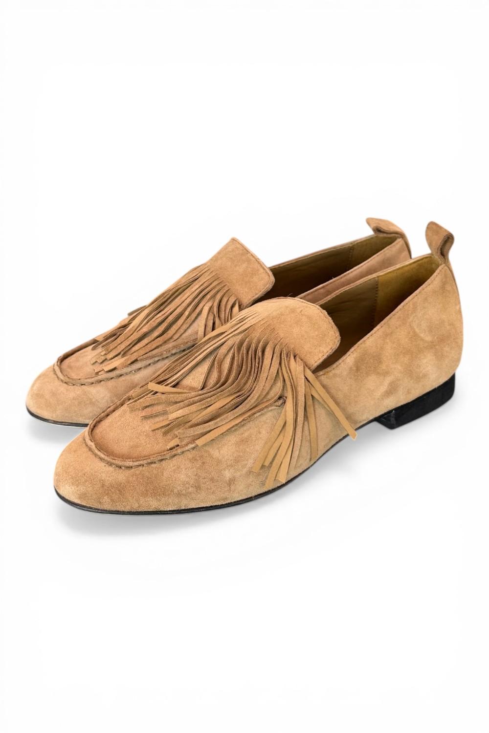 Mocassino frange camoscio beige JVAM<BR/> 