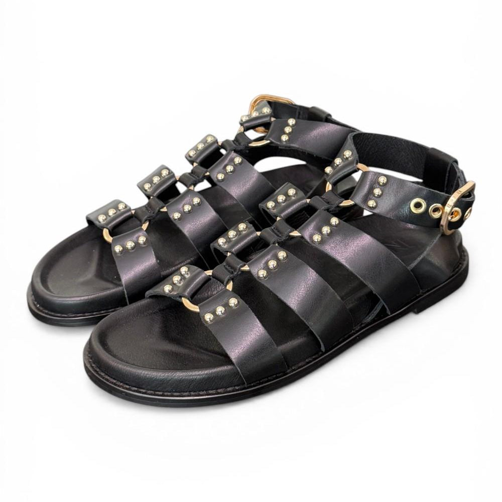 Sandalo gladiatore pelle nera Inuovo<BR/> 