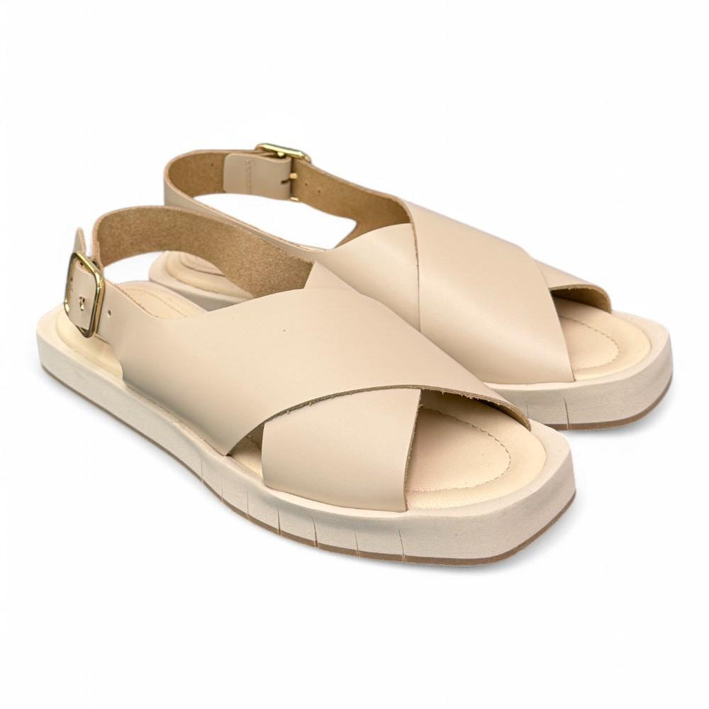 Sandalo incrocio taglio vivo panna Palomitas<BR/> 