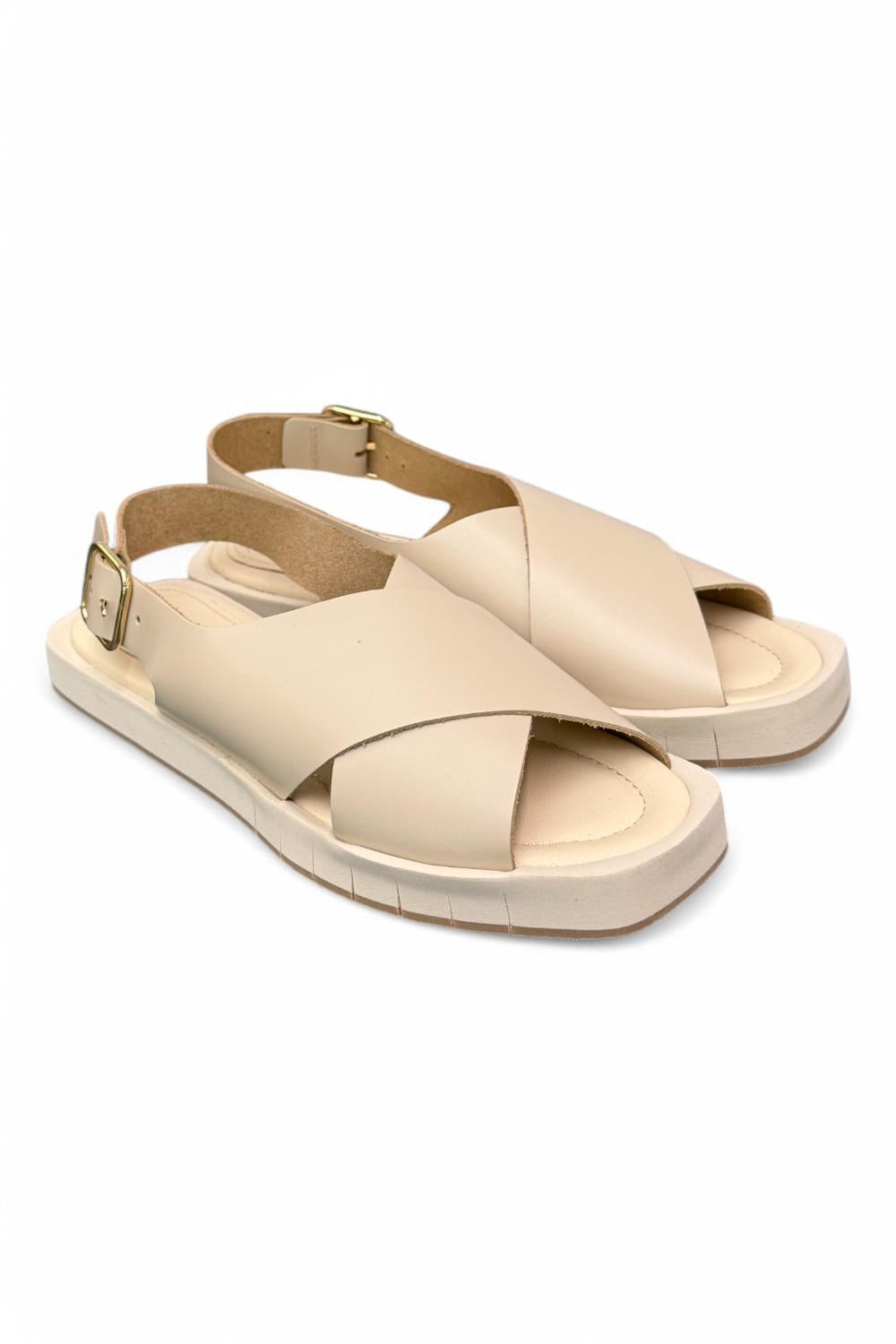 Sandalo incrocio taglio vivo panna Palomitas<BR/> 