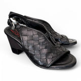 Sandalo pelle intrecciata tacco zeppa nero AS98<BR/> 