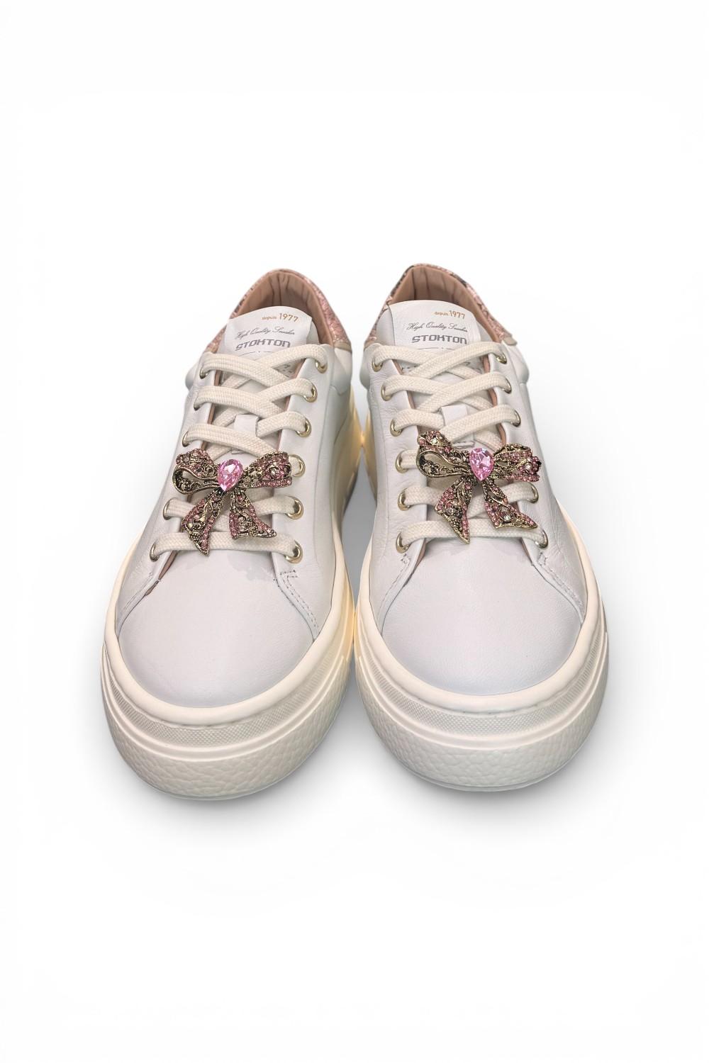 Sneaker donna pelle gesso gioiello fiocco Stokton<BR/> 