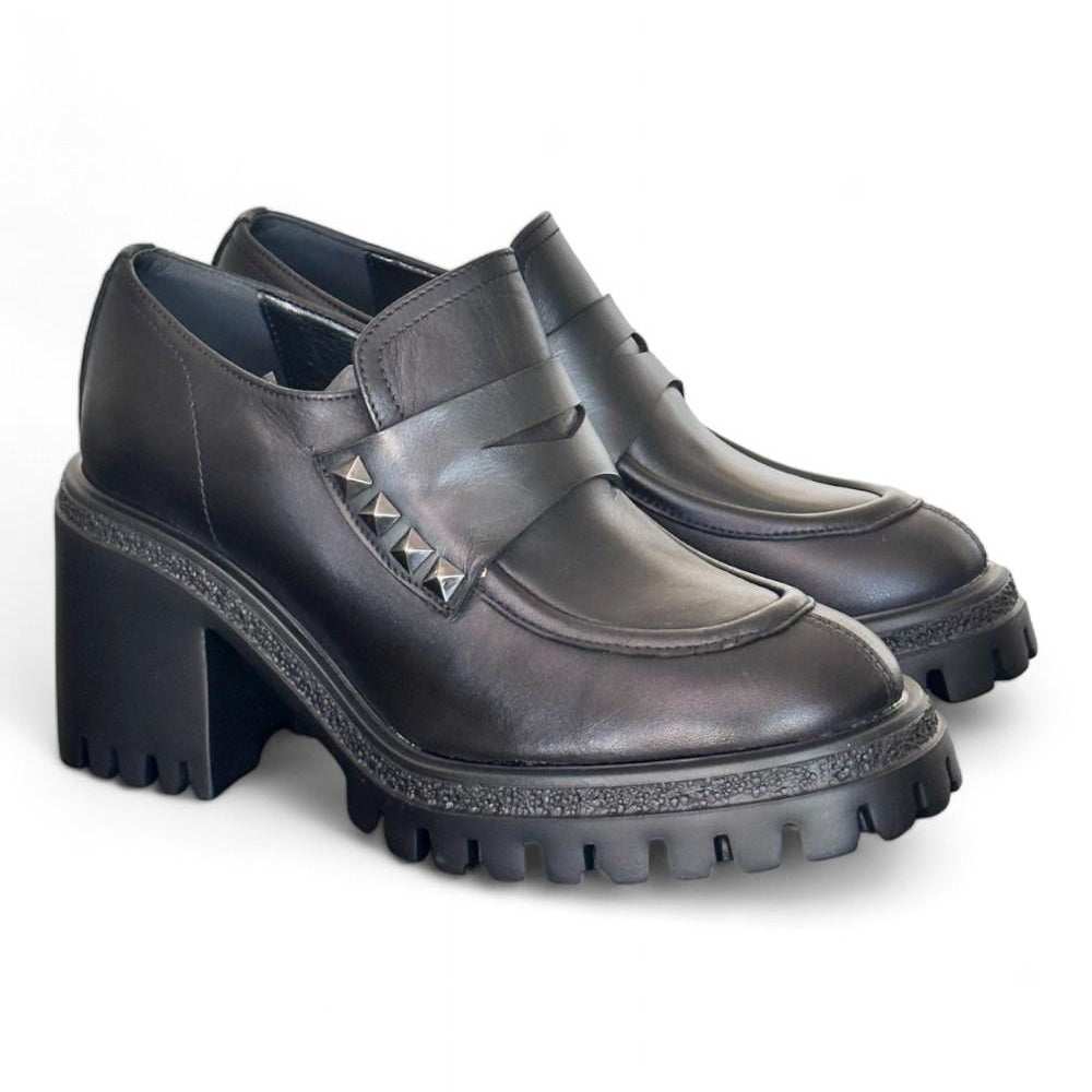 Mocassino donna nero borchie tacco 60 Target<BR/> 