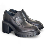 Mocassino donna nero borchie tacco 60 Target<BR/> 