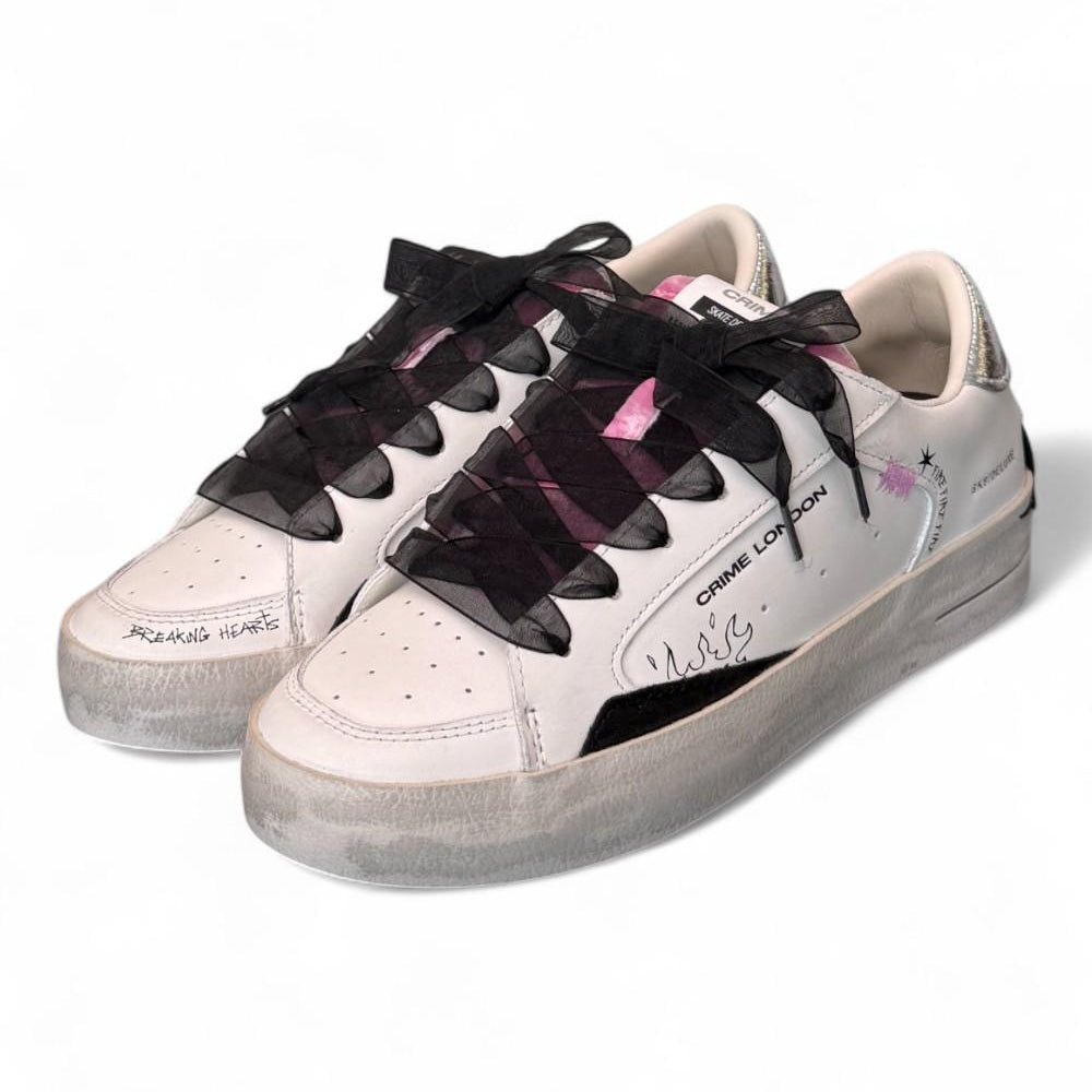 Sneaker SK8 De Luxe bianca nera Crime London Angel<BR/> 