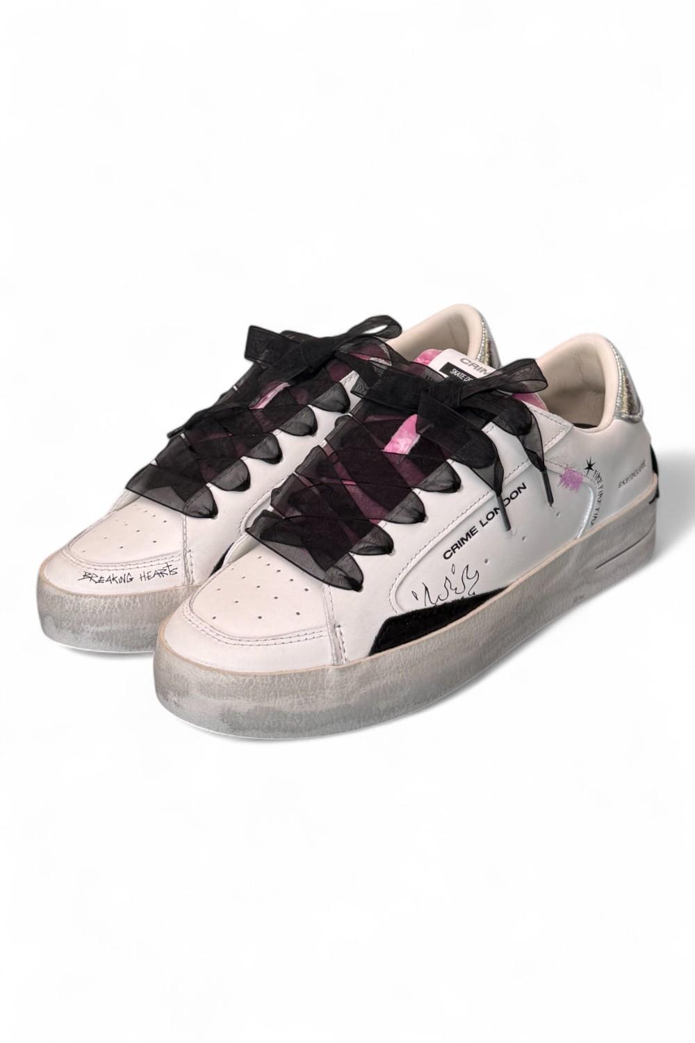 Sneaker SK8 De Luxe bianca nera Crime London Angel<BR/> 