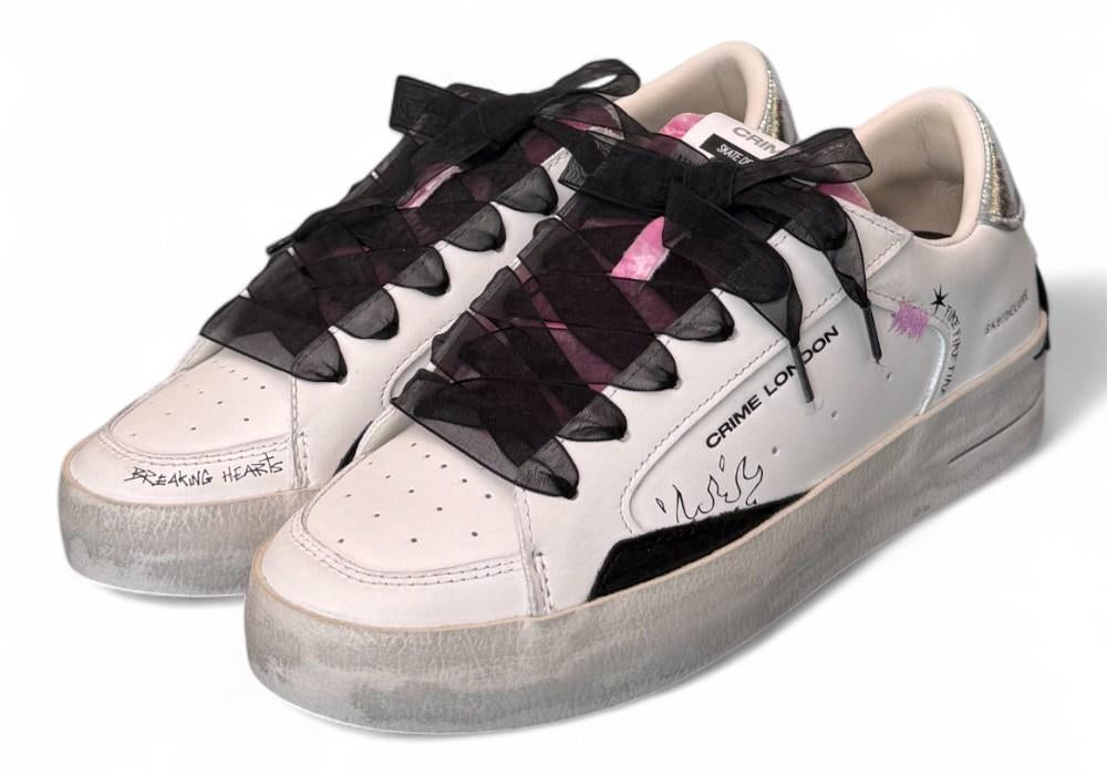 Sneaker SK8 De Luxe bianca nera Crime London Angel<BR/> 