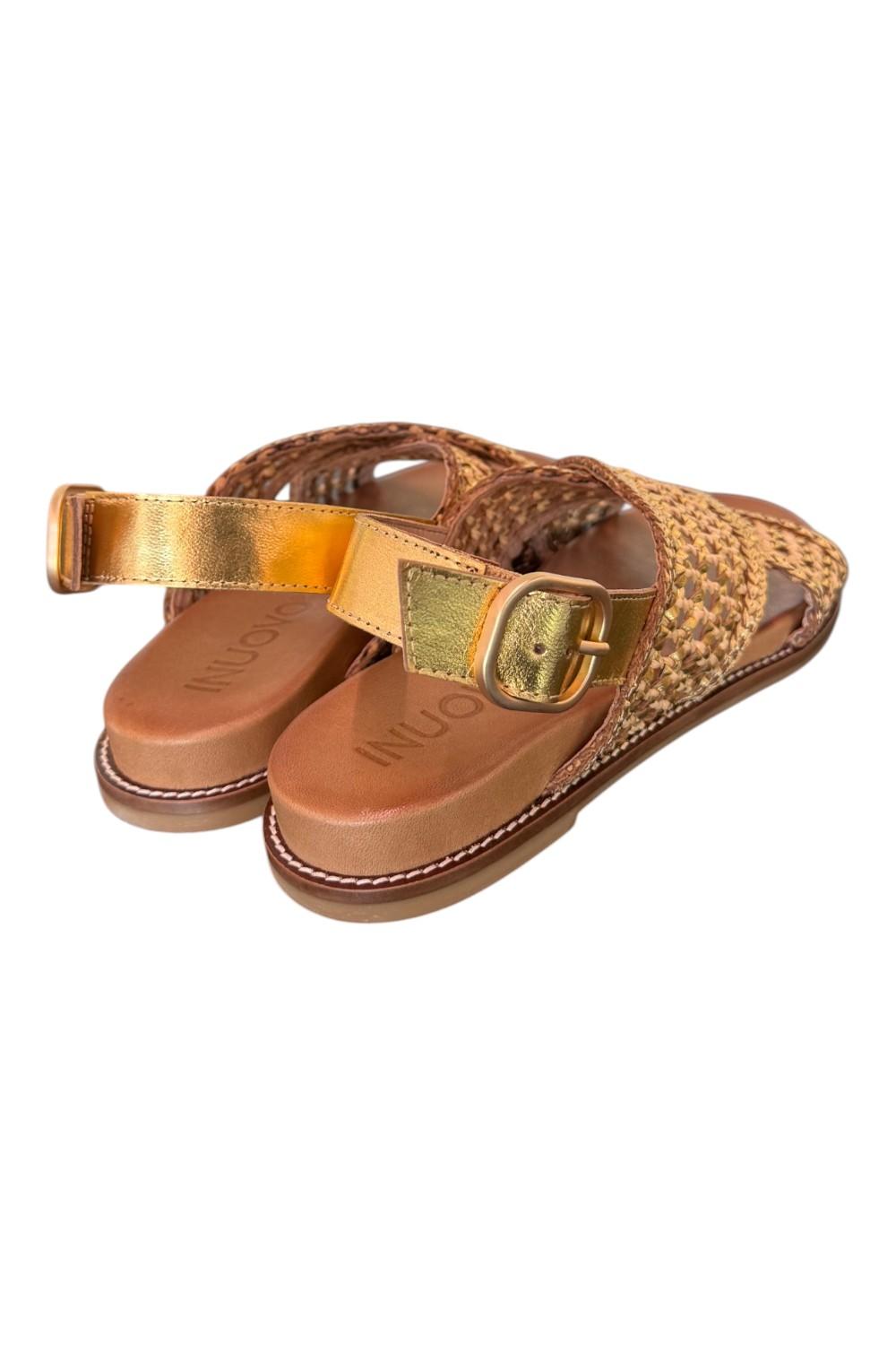 Sandalo incrocio pelle gold intrecciata Inuovo<BR/> 